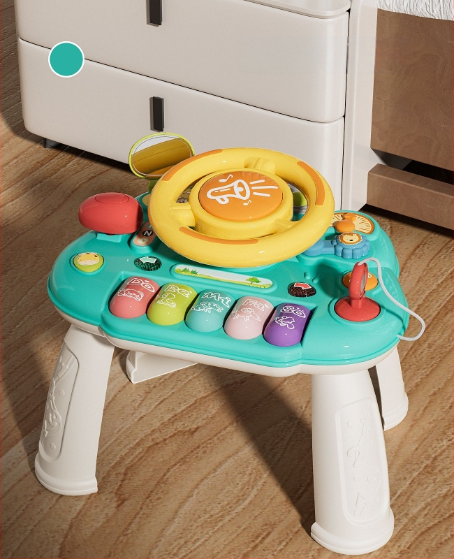 Мултифункционална маса със волан за ранно образование — пластмасова играчка, захранвана с батерии, музика и звуци, за деца 0–3 години