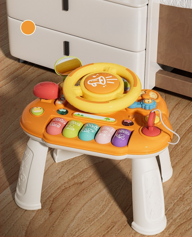 Мултифункционална маса със волан за ранно образование — пластмасова играчка, захранвана с батерии, музика и звуци, за деца 0–3 години