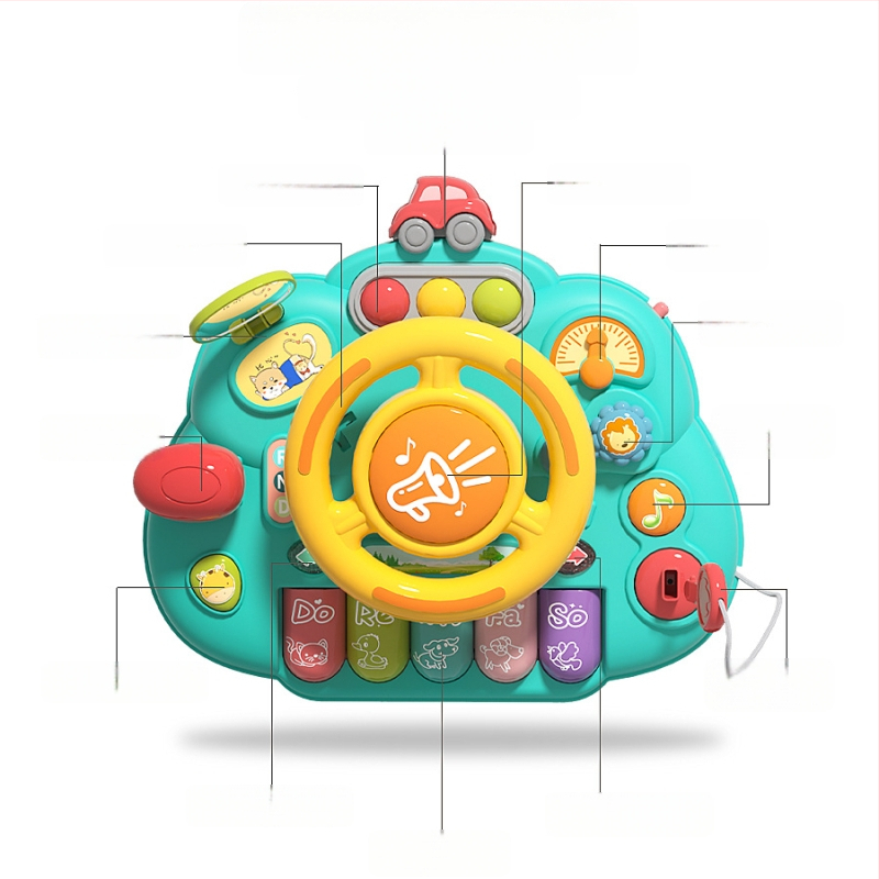 Мултифункционална маса със волан за ранно образование — пластмасова играчка, захранвана с батерии, музика и звуци, за деца 0–3 години