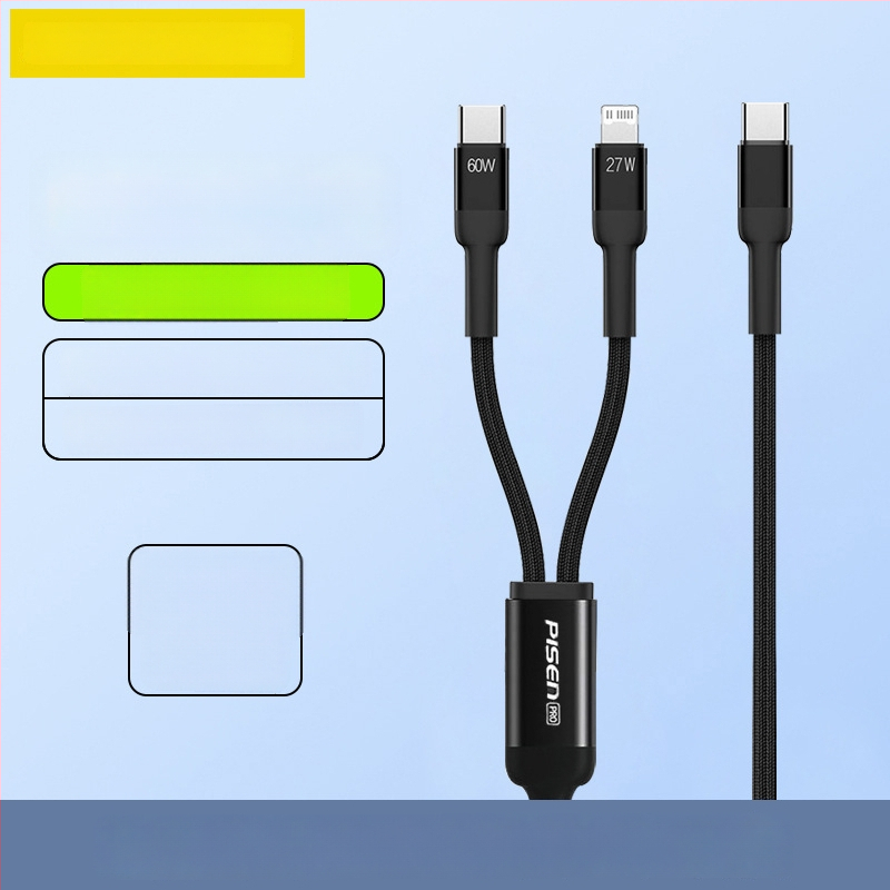 Pisen USB-C 2-σε-1 καλώδιο δεδομένων, γρήγορη φόρτιση, κράμα αλουμινίου, 100W ισχύς εξόδου, Type-C συνδετήρας