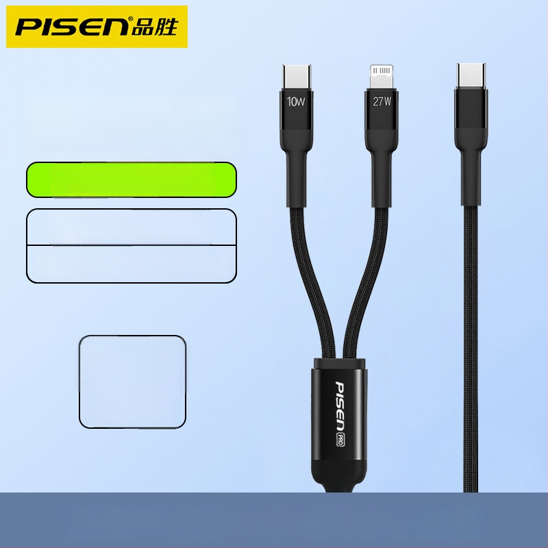 Pisen USB-C 2-σε-1 καλώδιο δεδομένων, γρήγορη φόρτιση, κράμα αλουμινίου, 100W ισχύς εξόδου, Type-C συνδετήρας