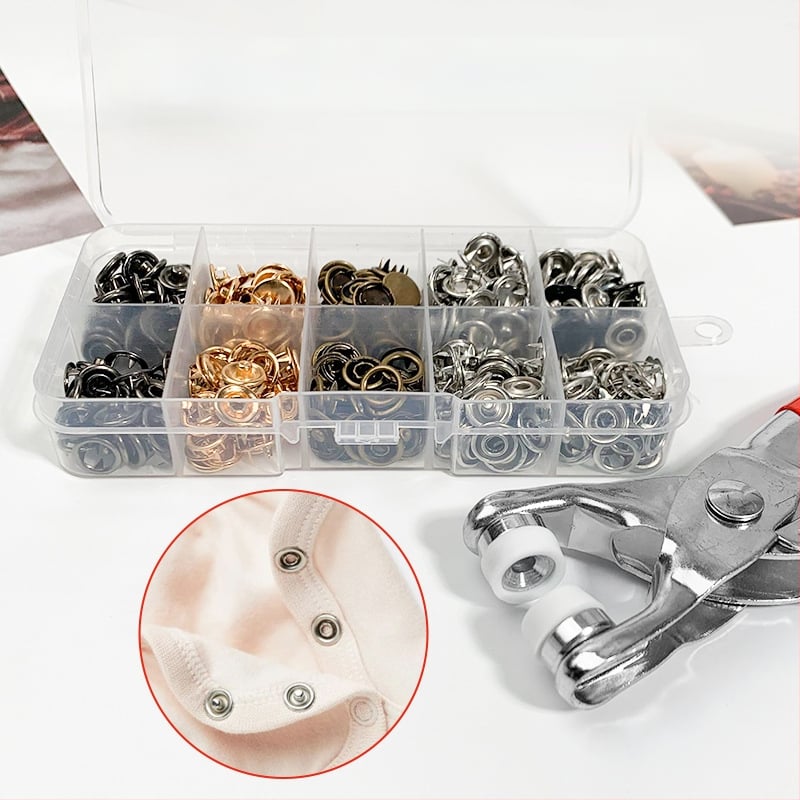 Метални snap копчета с пет щипки, скрити за дрехи — сплав, комплект за монтаж; подходящи за дънки, шапки, ризи, якета и чанти