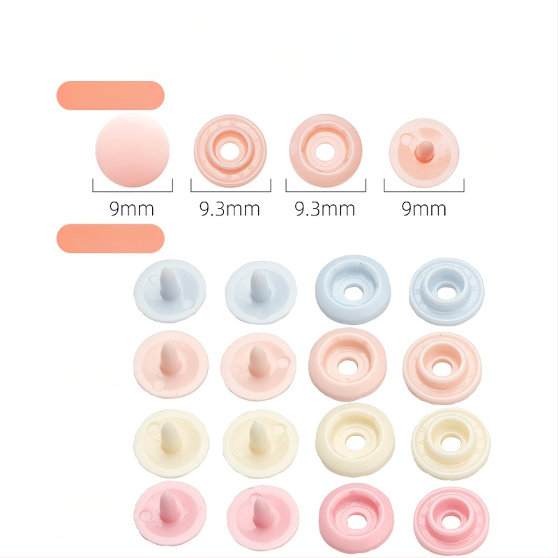 Смолени копчета със щракване за бебешки дрехи — структура: копче със щракване; материал: смола; приложение: ризи, раници и облекло; неутрална опаковка без марка