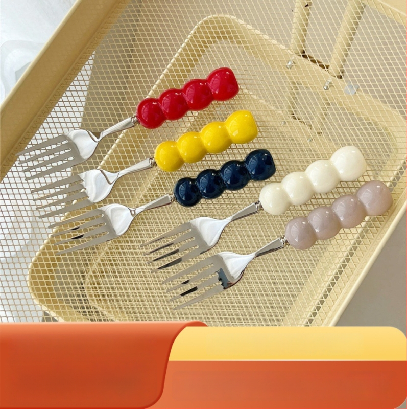 Kerámiával fogantyúzott kés, villa és kanál készlet, 304 rozsdamentes acélból, tükörfényes felület, egyszínű dizájn, friss és aranyos stílus