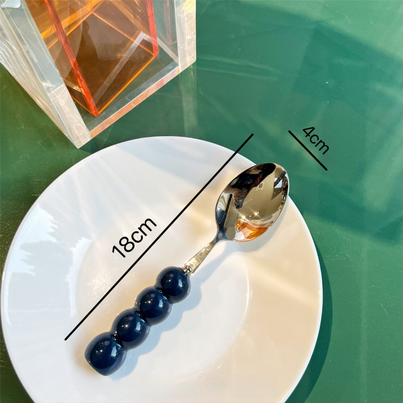 Kerámiával fogantyúzott kés, villa és kanál készlet, 304 rozsdamentes acélból, tükörfényes felület, egyszínű dizájn, friss és aranyos stílus