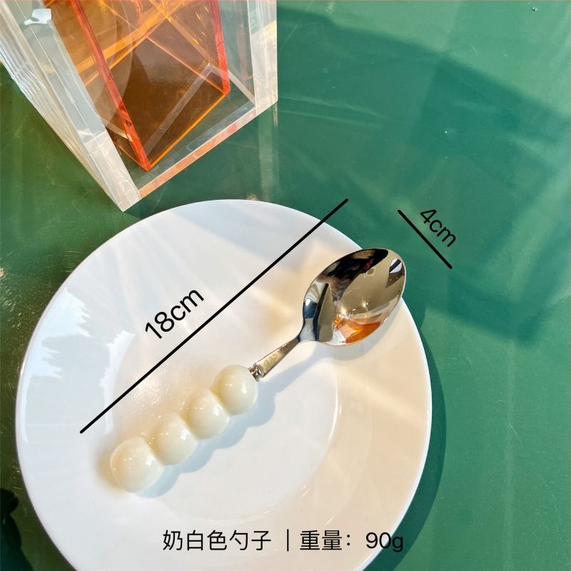Kerámiával fogantyúzott kés, villa és kanál készlet, 304 rozsdamentes acélból, tükörfényes felület, egyszínű dizájn, friss és aranyos stílus