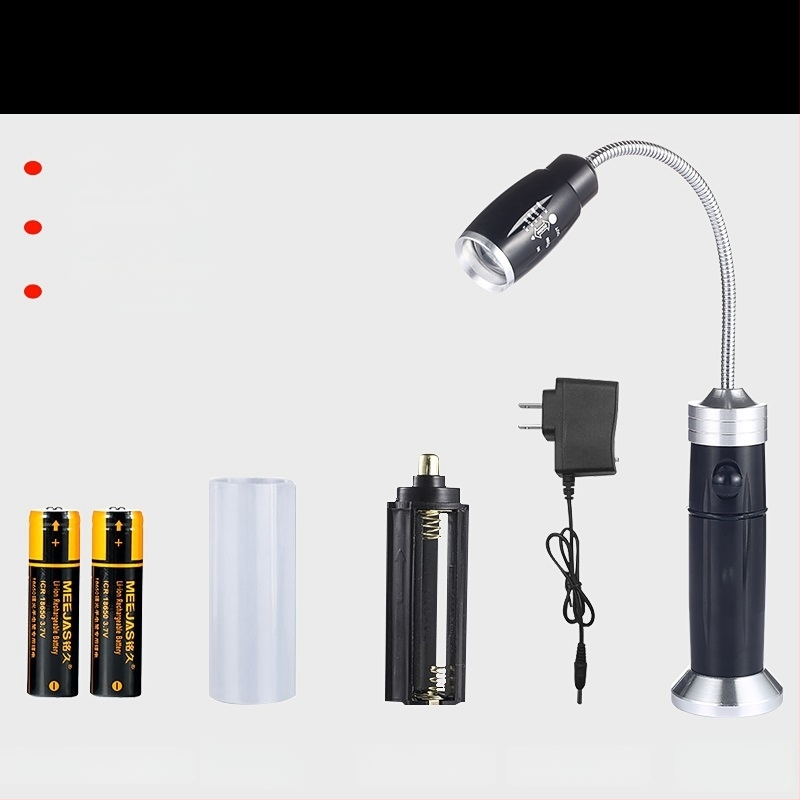 LED лампа за работа с гъвкава тръба, Ledora чип, презареждаща се, регулирам фокус, корпус от алуминиева сплав, ≤100 лм