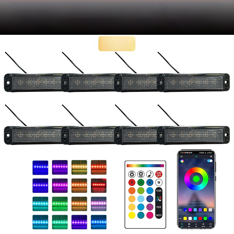 Universali krovininio automobilio grotelėms LED dienos žibintas su nuotolinio valdymo programėle | Medžiaga: guma | Įtampa: 12–24V | Modelis: nuotolinio valdymo programėlė | Suderinama su: 12–24V universalus