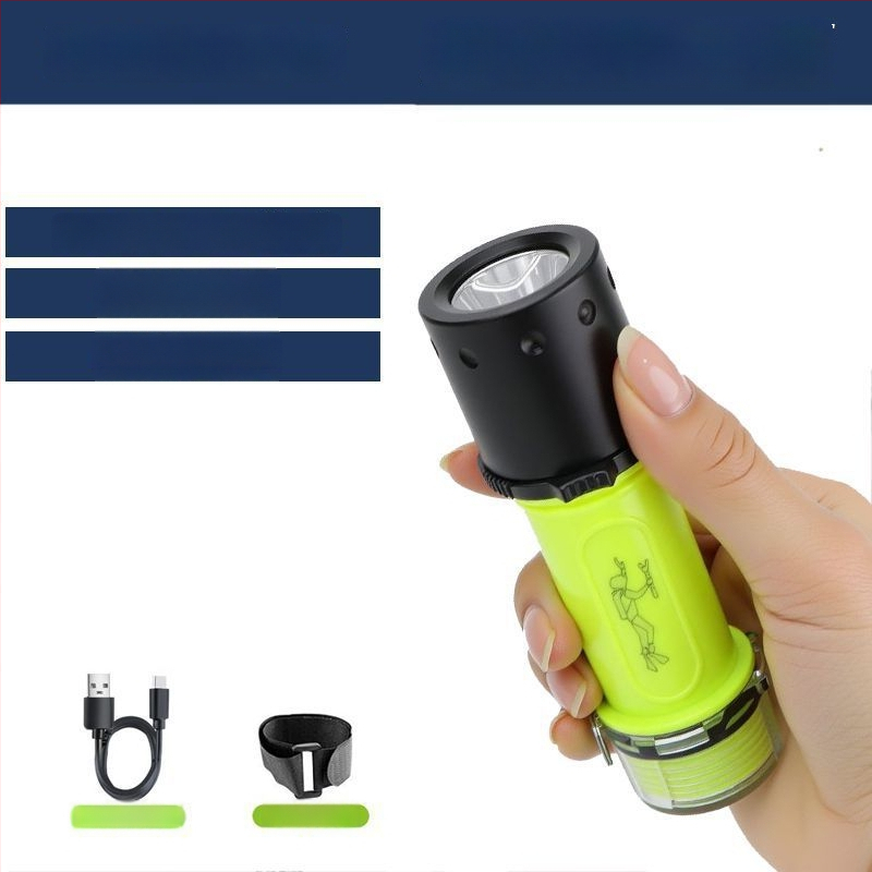 Дайвинг фенерче за подводно осветление, водоустойчиво, презареждащо се, пластмасов корпус, силна светлина, за морски риболов