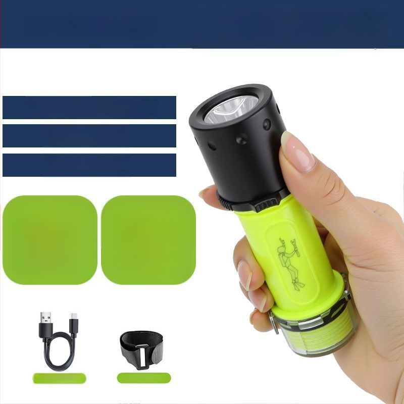 Дайвинг фенерче за подводно осветление, водоустойчиво, презареждащо се, пластмасов корпус, силна светлина, за морски риболов