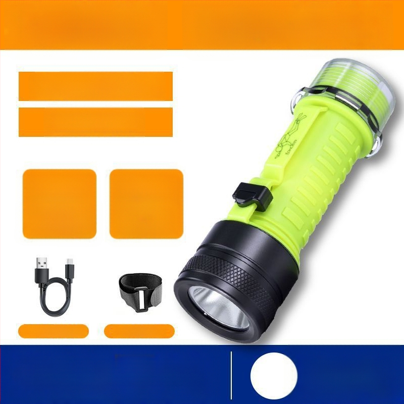Дайвинг фенерче за подводно осветление, водоустойчиво, презареждащо се, пластмасов корпус, силна светлина, за морски риболов