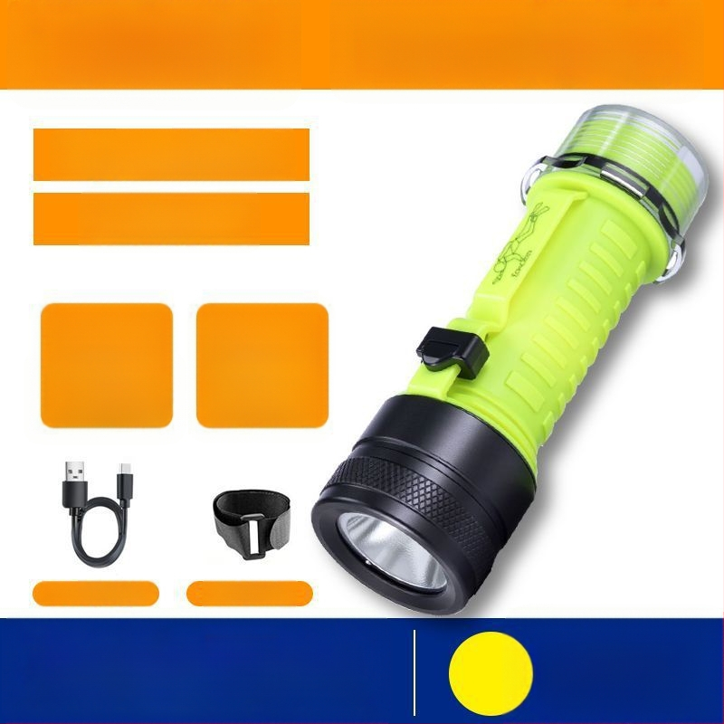 Дайвинг фенерче за подводно осветление, водоустойчиво, презареждащо се, пластмасов корпус, силна светлина, за морски риболов