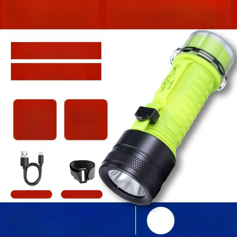 Дайвинг фенерче за подводно осветление, водоустойчиво, презареждащо се, пластмасов корпус, силна светлина, за морски риболов