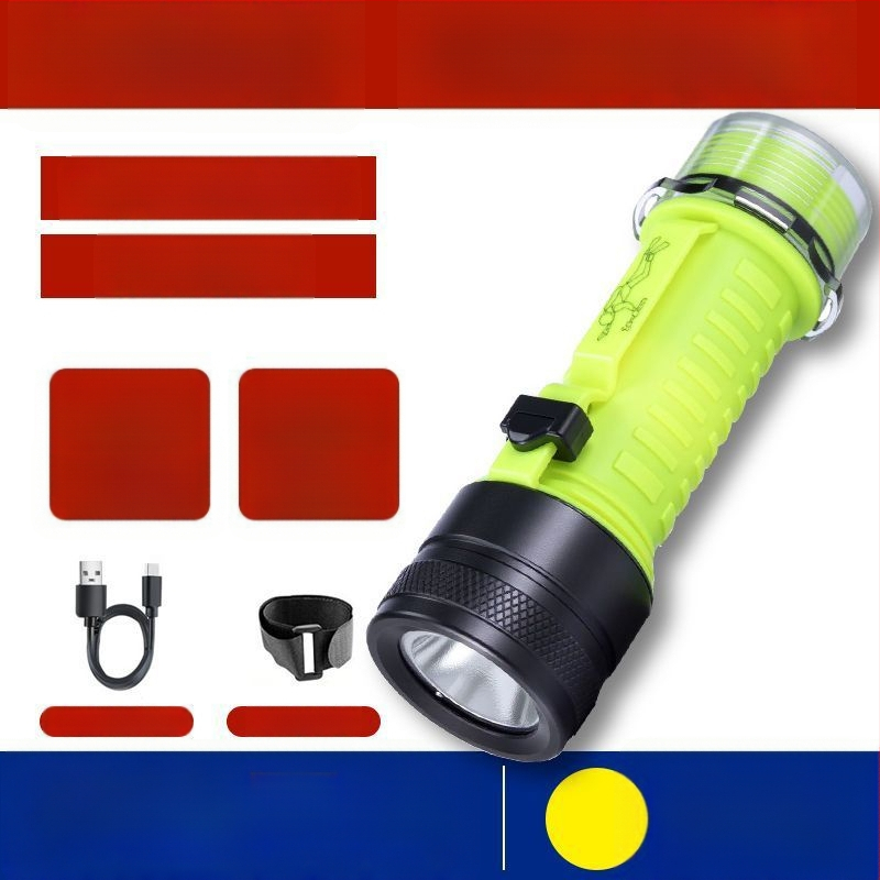 Дайвинг фенерче за подводно осветление, водоустойчиво, презареждащо се, пластмасов корпус, силна светлина, за морски риболов