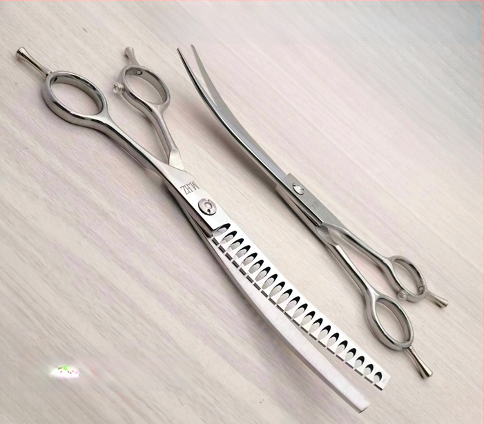 Foarfece de îngrijire a câinilor cu lame curbate pentru tunderea și modelarea blănii