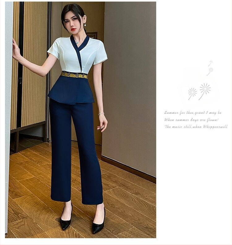 Lépfürdő-technikus egyenruha — felső V-nyakú, rövid ujjú, 3/4 hosszú nadrág, pamut-poliészter keverék, nedvességelvezető