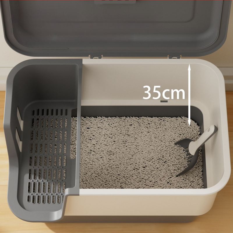 Κουτί άμμου γάτας, πλήρως κλειστό, απομονώνει οσμές, αντιπιτσιλιστικό, τύπος διαδρόμου, PP υλικό