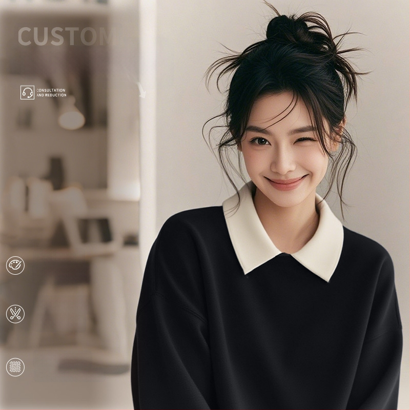 Costum de lucru pentru cosmeticieni de înaltă calitate — hanorac cu logo pentru saloanele de unghii și înfrumusețare, toamnă–iarnă, guler din blană, mâneci lungi. Material principal: spandex; conținut sub 30%; protecție anti-murdărire și dezinfectare.