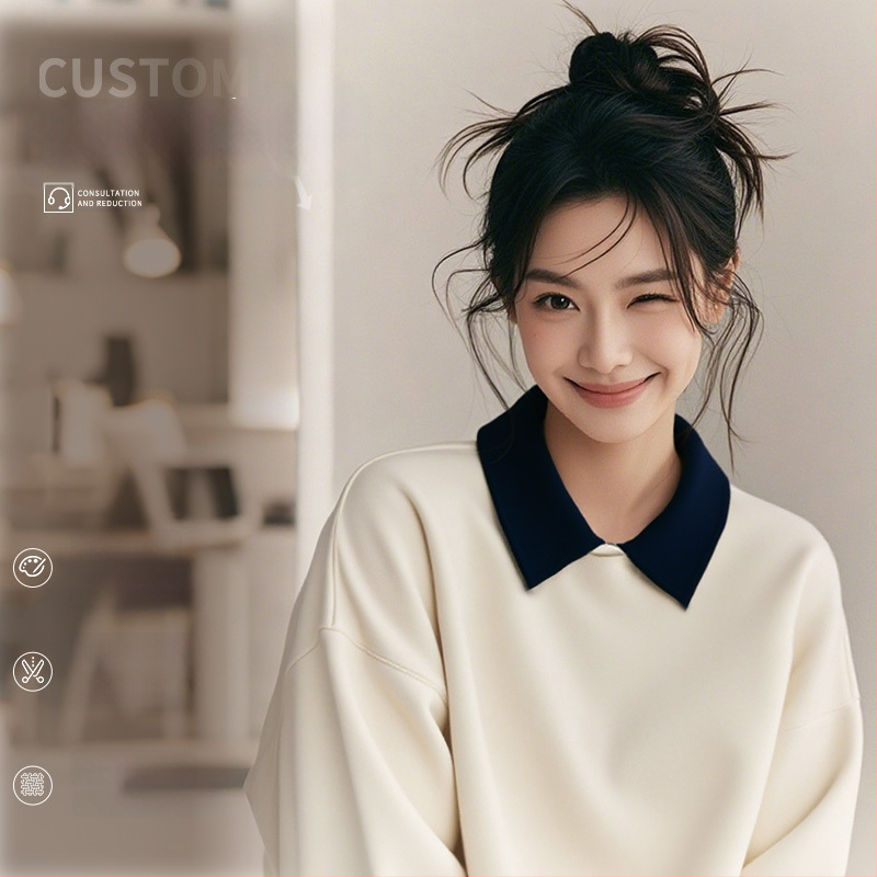 Costum de lucru pentru cosmeticieni de înaltă calitate — hanorac cu logo pentru saloanele de unghii și înfrumusețare, toamnă–iarnă, guler din blană, mâneci lungi. Material principal: spandex; conținut sub 30%; protecție anti-murdărire și dezinfectare.