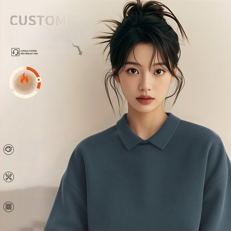 Costum de lucru pentru cosmeticieni de înaltă calitate — hanorac cu logo pentru saloanele de unghii și înfrumusețare, toamnă–iarnă, guler din blană, mâneci lungi. Material principal: spandex; conținut sub 30%; protecție anti-murdărire și dezinfectare.