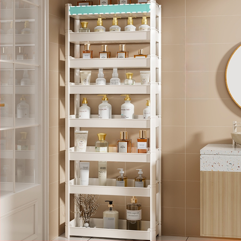 Qin qi Съхранителен рафт за баня – ултра-тесен процеп, подов монтаж, многослоен PP шкаф, модел 2082799114106339968, стандартна спецификация, модерен стил