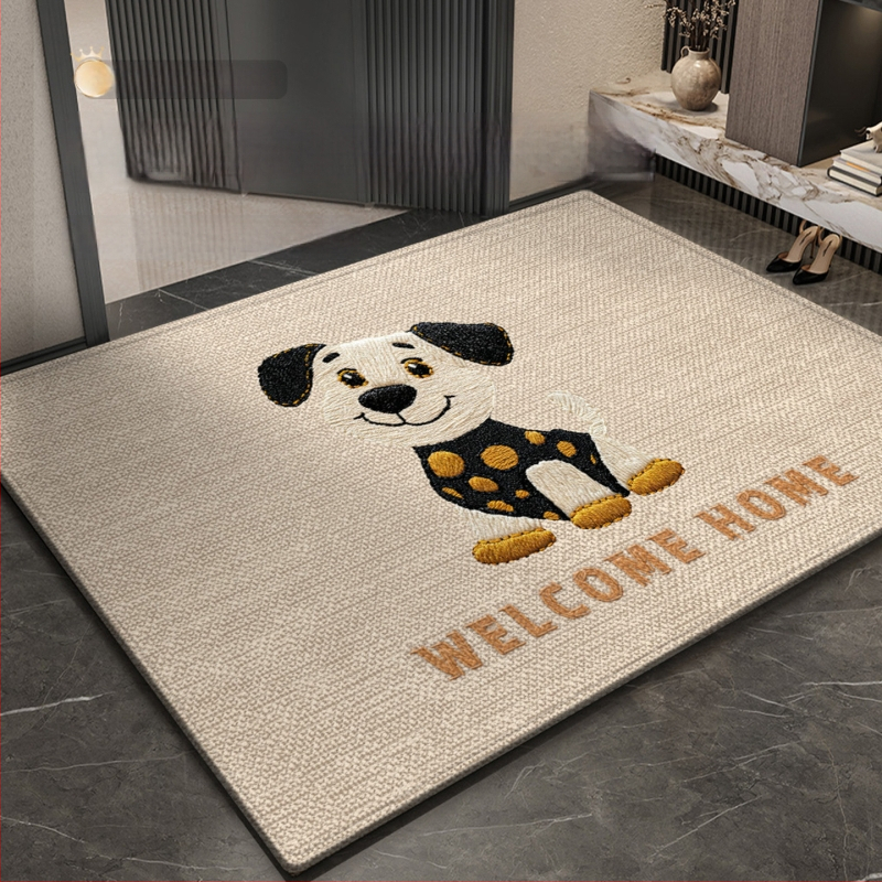 Covoraș de ușă din velur buclat, imprimeu cu animație, pătrat, lavabil, potrivit pentru holul de la intrare