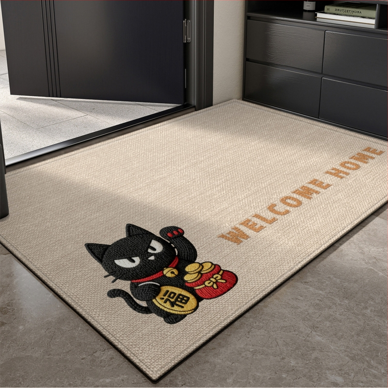 Covoraș de ușă din velur buclat, imprimeu cu animație, pătrat, lavabil, potrivit pentru holul de la intrare