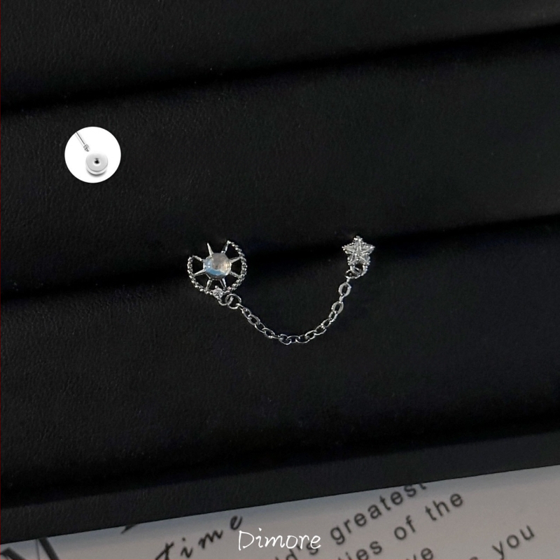 Sieviešu titāna tērauda auskari ar divām caurumiem, garš slāņots ķēdīte, zvaigznītes forma, elektroplēšana