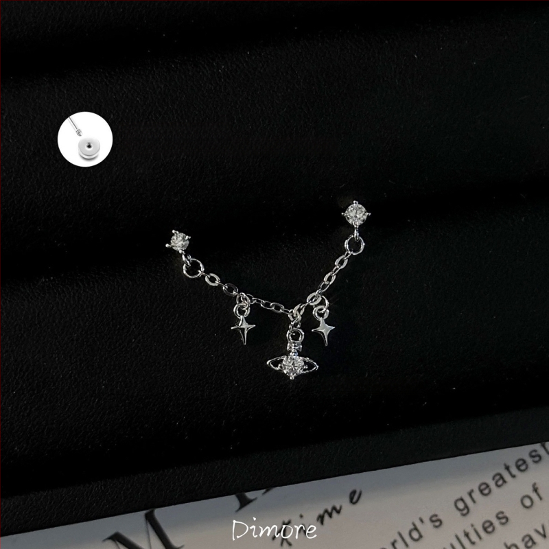 Sieviešu titāna tērauda auskari ar divām caurumiem, garš slāņots ķēdīte, zvaigznītes forma, elektroplēšana