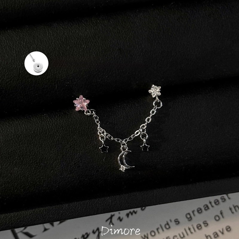 Sieviešu titāna tērauda auskari ar divām caurumiem, garš slāņots ķēdīte, zvaigznītes forma, elektroplēšana