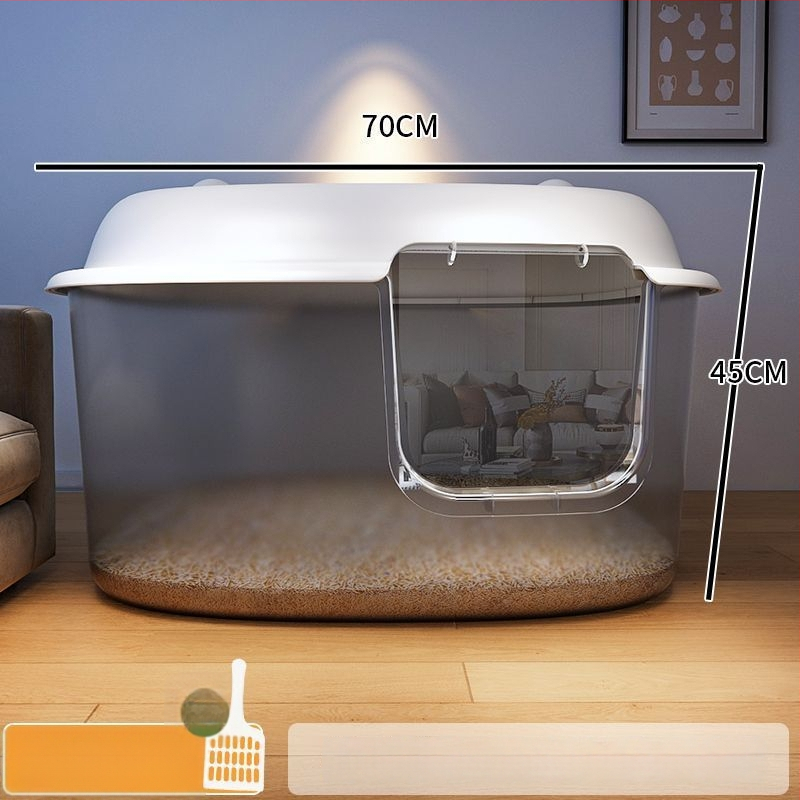 Κουτί άμμου γάτας, τύπος διαδρόμου, anti-splash, ημι-κλειστό, διαφανές, PVC κατασκευή