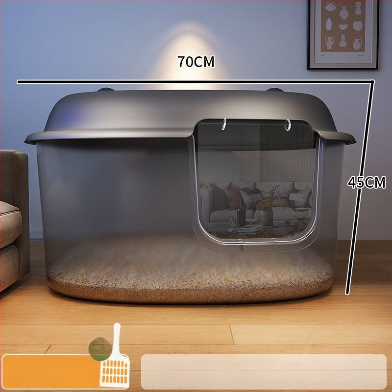 Κουτί άμμου γάτας, τύπος διαδρόμου, anti-splash, ημι-κλειστό, διαφανές, PVC κατασκευή