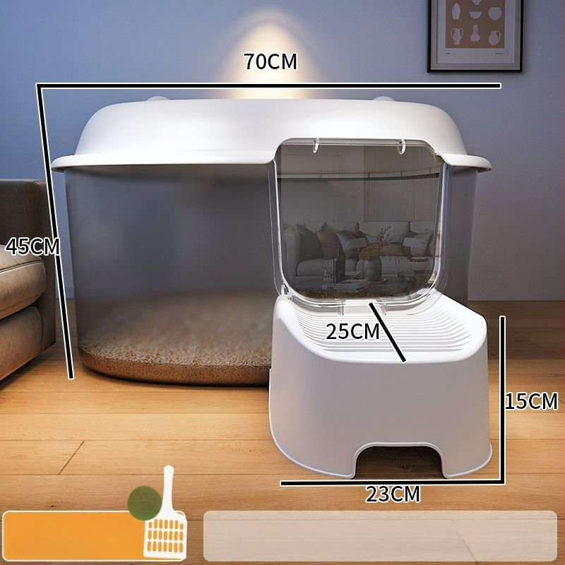 Κουτί άμμου γάτας, τύπος διαδρόμου, anti-splash, ημι-κλειστό, διαφανές, PVC κατασκευή