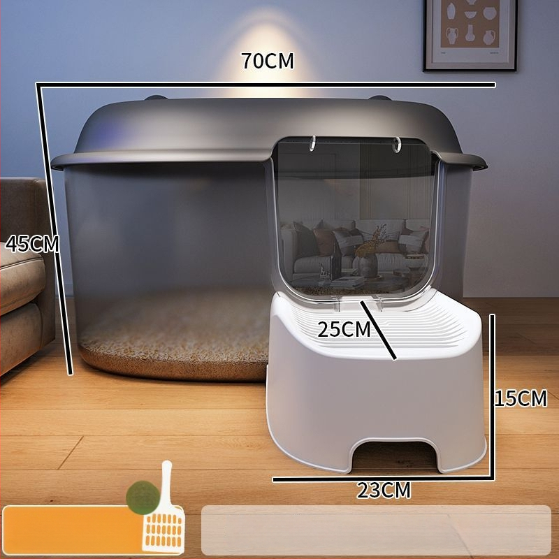 Κουτί άμμου γάτας, τύπος διαδρόμου, anti-splash, ημι-κλειστό, διαφανές, PVC κατασκευή