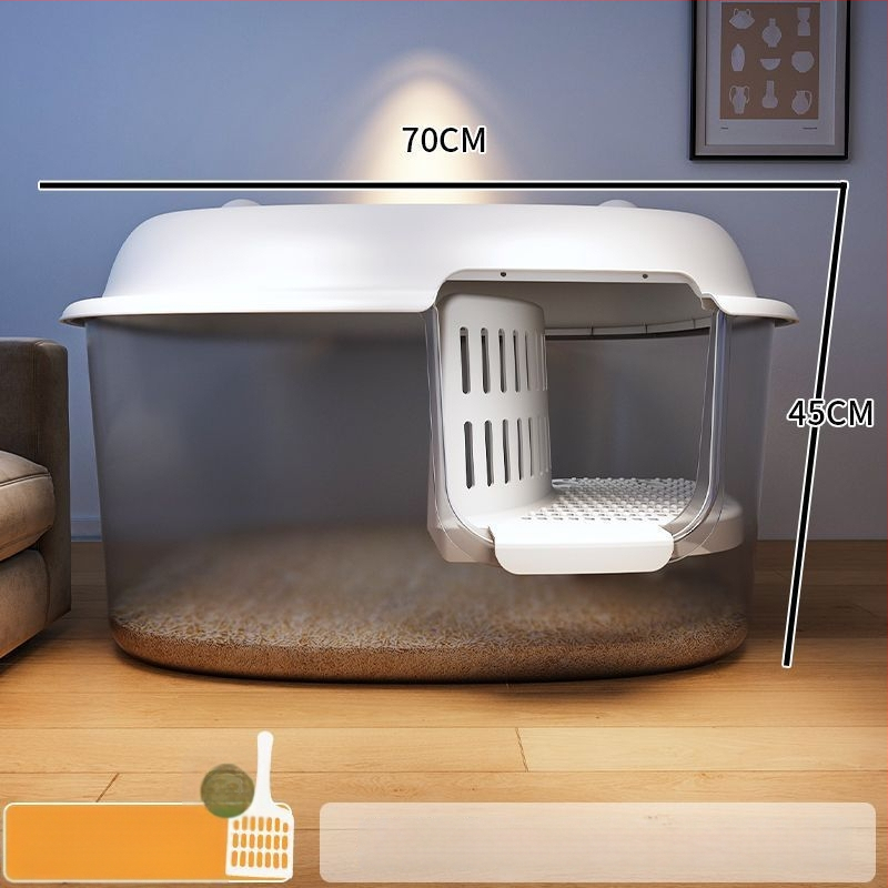 Κουτί άμμου γάτας, τύπος διαδρόμου, anti-splash, ημι-κλειστό, διαφανές, PVC κατασκευή