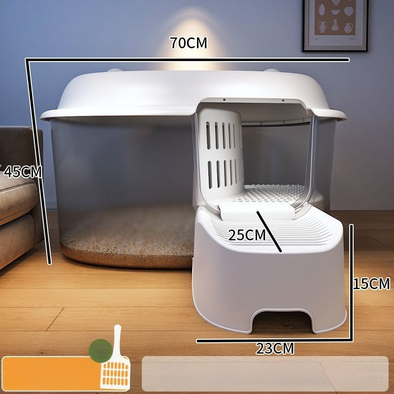 Κουτί άμμου γάτας, τύπος διαδρόμου, anti-splash, ημι-κλειστό, διαφανές, PVC κατασκευή