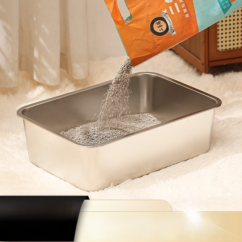 Μεγάλο ανοικτό κουτί άμμου για γάτες με αντι-διαρροής σχεδίαση και χειρολαβή – μέταλλο + πλαστικό