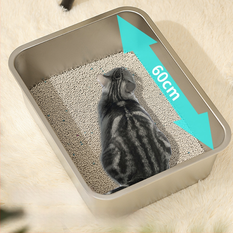 Μεγάλο ανοικτό κουτί άμμου για γάτες με αντι-διαρροής σχεδίαση και χειρολαβή – μέταλλο + πλαστικό