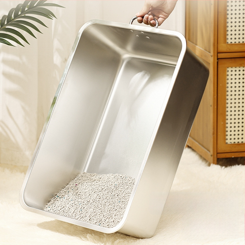Μεγάλο ανοικτό κουτί άμμου για γάτες με αντι-διαρροής σχεδίαση και χειρολαβή – μέταλλο + πλαστικό