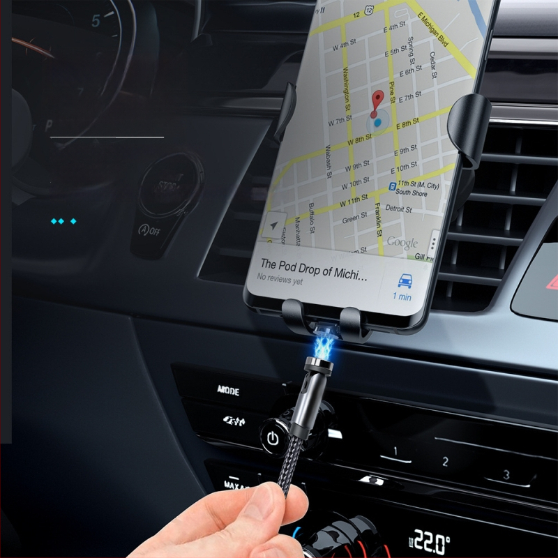 Μαγνητικό καλώδιο δεδομένων με περιστρεφόμενη κεφαλή 540°, υποστηρίζει Lightning, Micro USB και Type-C, γρήγορη φόρτιση έως 2A, υφαντή σχεδίαση