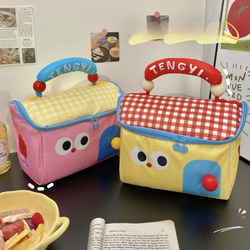 Geantă de machiaj cu design drăguț de casă mică, poliester, model anime, fără căptușeală, izolație, pliabilă (Poliester; Model anime; Fără căptușeală; Izolație; Pliabilă)