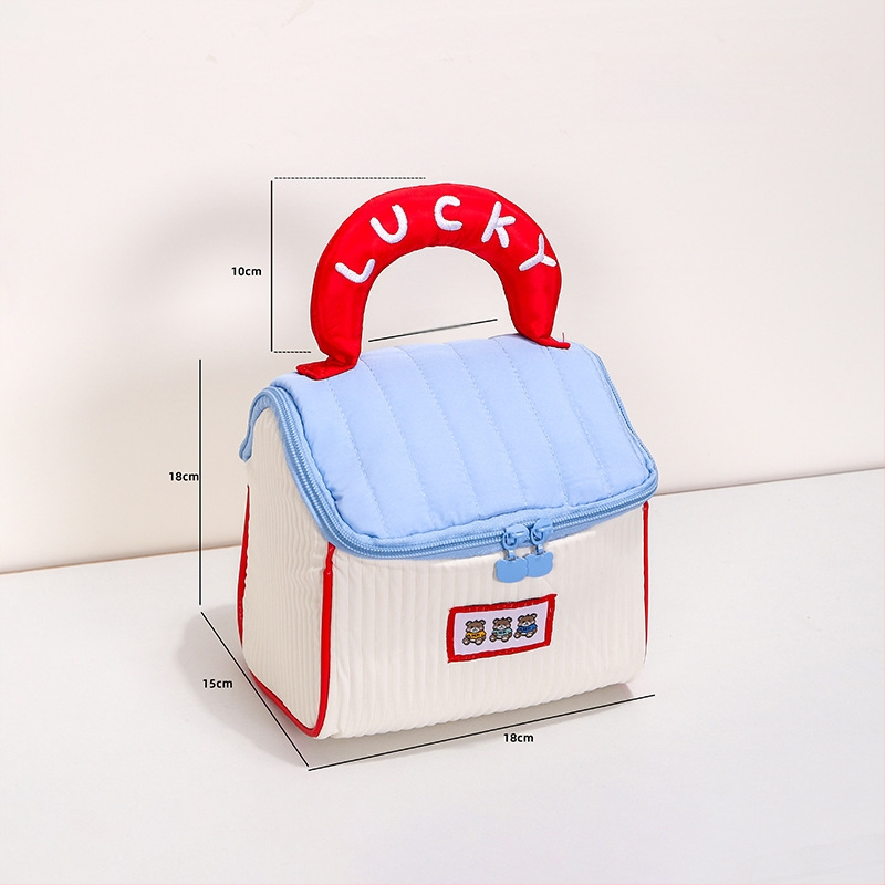 Geantă de machiaj cu design drăguț de casă mică, poliester, model anime, fără căptușeală, izolație, pliabilă (Poliester; Model anime; Fără căptușeală; Izolație; Pliabilă)