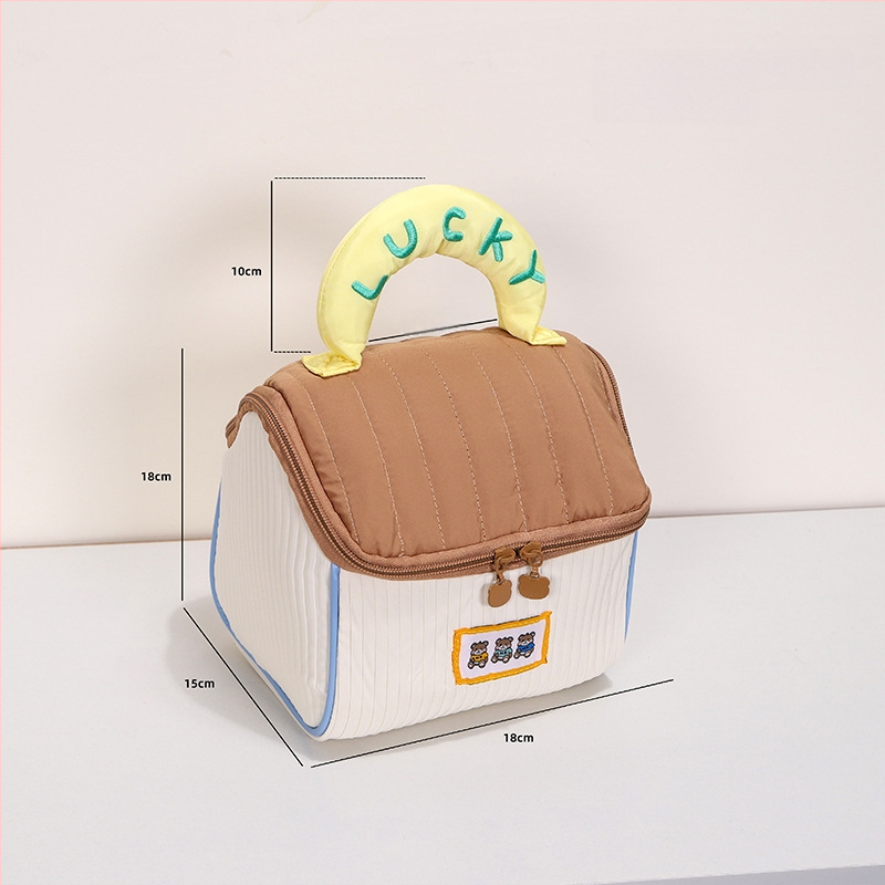 Geantă de machiaj cu design drăguț de casă mică, poliester, model anime, fără căptușeală, izolație, pliabilă (Poliester; Model anime; Fără căptușeală; Izolație; Pliabilă)