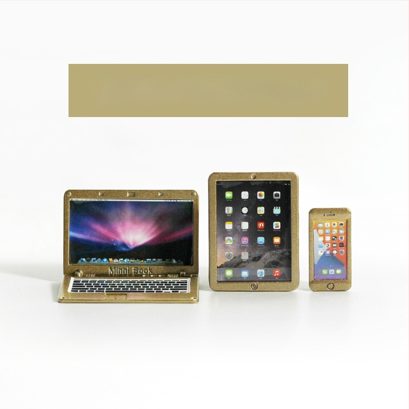 Αξεσουάρ για σπίτι κούκλας — Μίνι αναδιπλούμενο σημειωματάριο, μιμητικός μίνι υπολογιστής, tablet και τηλέφωνο, μοντέλο τριών μερών N122 (Υλικό: κράμα; Τρόπος επεξεργασίας: προσαρμογή δείγματος; 3C: παιχνίδια άνω των 14 ετών; Ηλικία: 18+)
