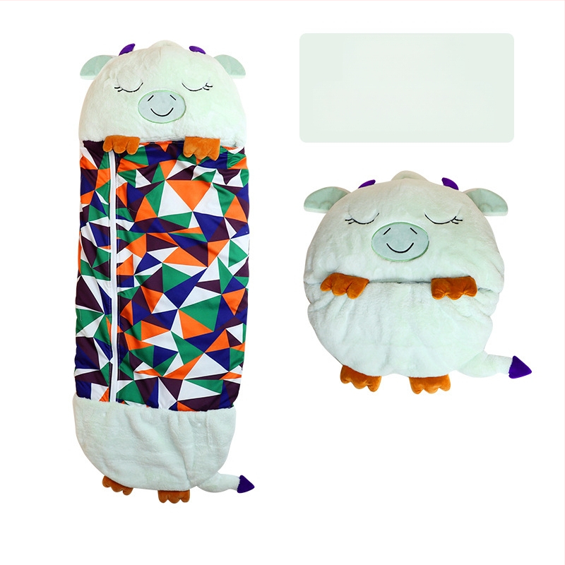 Детски плюшен спален чувал с вградена възглавница и съхранение, двоен спален чувал и одеяло, полиестерна материя, пълнеж: памук и кух памук, тегло 0.55–1.0 кг