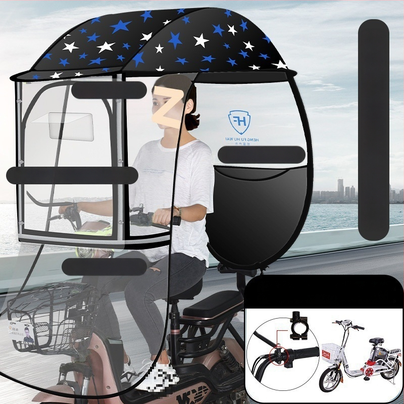 Elektrilise sõiduki vihmakaas alumiiniumraamiga, 6 ribaga, automaatne avamine, poolautomaatsed sulgemine, 190T Impact kangas, UPF 50+