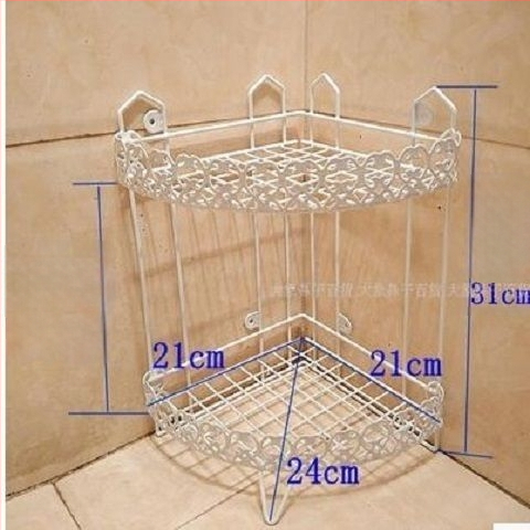 Fără găuri: Raft triunghiular pentru baie, montat în colț, din fier forjat, cu mai multe niveluri