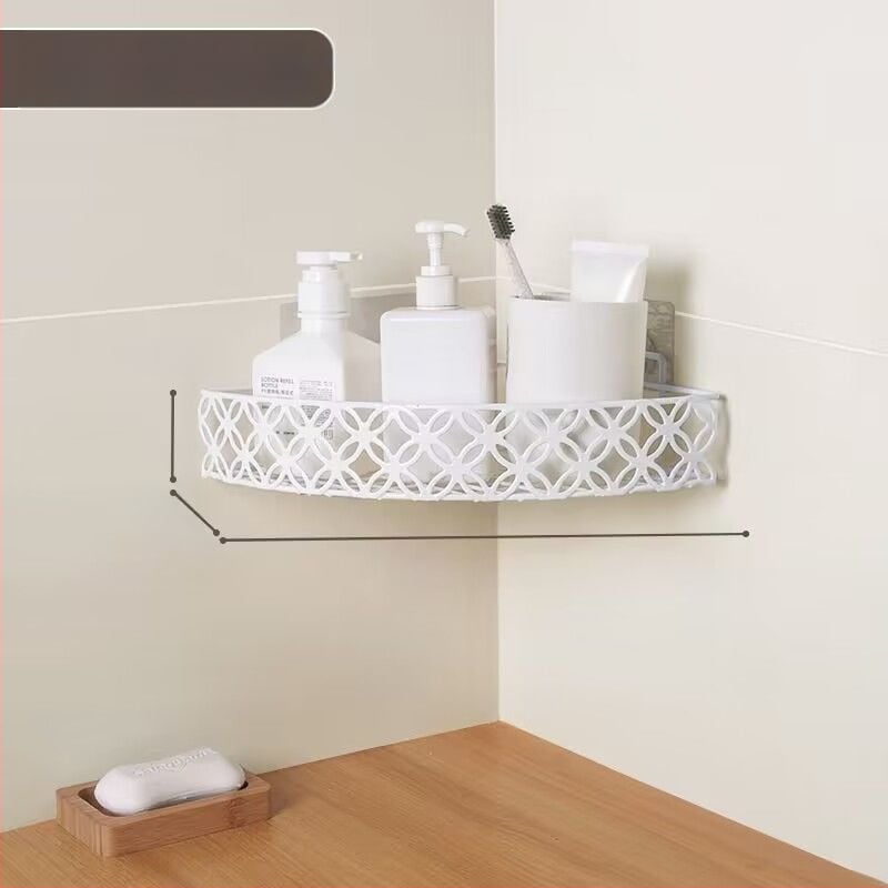 Fără găuri: Raft triunghiular pentru baie, montat în colț, din fier forjat, cu mai multe niveluri