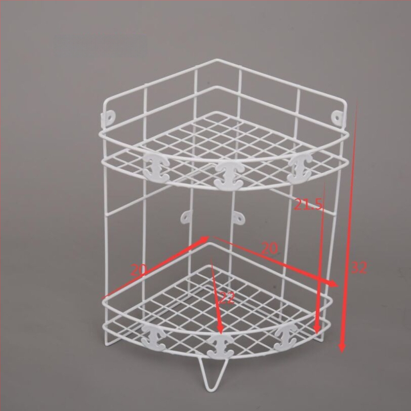 Fără găuri: Raft triunghiular pentru baie, montat în colț, din fier forjat, cu mai multe niveluri