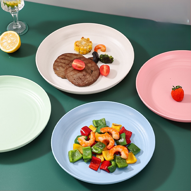 Nordic кръгли чинии от пшенична слама - комплект за дома, модерен стил и едноцветен дизайн; кръгли чинии с възможност за печат на лого и персонализация; неподходящи за микровълнова фурна.